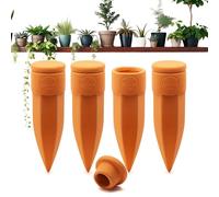 The Olla Company Plant Watering Spikes with Lids - Ideal for 4”-6” Pots - Vacation Friendly - Terracotta - Small - Set of 4