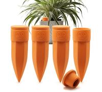 The Olla Company Terracotta Plant Watering Spikes - Medium - Set of 4 with Lids, Ideal for 5" to 8" Pots, Perfect Holiday Plant Watering System and Daily Use for Lovers