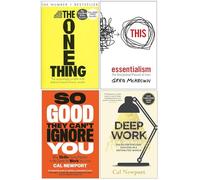 The One Thing, Essentialism, So Good They Cant Ignore You, Deep Work 4 Books Collection Set