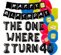 The One Where I Turn 40 Banner Balloons Friend Theme 40 Birthday Banner Backdrop Cake Topper for Birthday