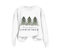 THE ONE WHERE 'S CHRISTMAS Women's Fashionable Round Neck Casual Christmas Tree Print Long Sleeved Top Sweatshirt Jacket Women (White, L)