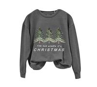 THE ONE WHERE 'S CHRISTMAS Women's Fashionable Round Neck Casual Christmas Tree Print Long Sleeved Top Sweatshirt Jacket Women (Dark Gray, L)