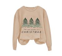 THE ONE WHERE 'S CHRISTMAS Women's Fashionable Round Neck Casual Christmas Tree Print Long Sleeved Top Sweatshirt Jacket Women (Khaki, L)