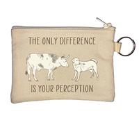 The Only Difference is Your Perception Cow and Dog Graphic Go Vegan Key Chain Coin Purse Beige