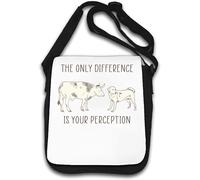 The Only Difference is Your Perception Cow and Dog Graphic Go Vegan Shoulder Bag White