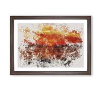The Orange Sunset Watercolour Framed Print | A2 Walnut Framed Wall Art | Ready to Hang | Modern Landscape Picture | Living Room Bedroom Lounge Office