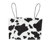 The Order Cami Crop Tops for Women UK Clearance My Orders Lettuce Trim Cow Print Spaghetti Strap Camisole Tops Sleeveless Cami Tops Undershirt Deals of The Day White
