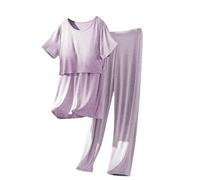 The Order Ladies Pyjamas Sets Short Sleeve T Shirt Tops with Built in Bra and Wide Leg Pants Lounge Wear Sets Womens Pajamas Summer Loungewear Pjs Set Casual Loose 2 Piece Outfits Ultra Soft Sleepwear