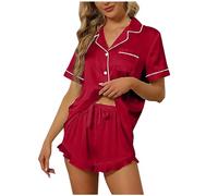 The Order Women Satin Silk Pyjama Sets Short Sleeve Pajamas UK Ladies Button Down Blouses Shirt and Shorts Bride 2 Piece Pjs Set Striped Sleepwear Elegant Loungewear Wedding Nightwear Deals of the Day
