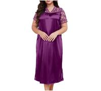 The Order Women Satin V Neck Lace Short Sleeve Long Nightdress Plus Size Nightgown Nighties Plain Nightshirts Loose Sleep Dress Sexy Lingerie Comfy Soft Pyjamas Silk Nighties Floral Chemises Sleepwear