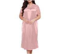 The Order Women Satin V Neck Lace Short Sleeve Long Nightdress Plus Size Nightgown Nighties Plain Nightshirts Loose Sleep Dress Sexy Lingerie Comfy Soft Pyjamas Silk Nighties Floral Chemises Sleepwear