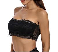 The Order Women's Strapless Bra Deals of The Day, My Orders Minimizer Bandeau Bra Floral Lace Tube Top Bras Seamless Stretchy Chest Wrap for Laides UK Clearance, Size S-3XL Black