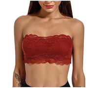 The Order Women's Strapless Bra UK Clearance My Orders Padded Basic Layering Seamless Bra Bandeau Crop Tube Top Bras Floral Lace Soft Stretch Bralette Deals of The Day Plus Size 8-18 Wine