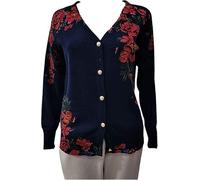 The Ordinary Gift 100% Merino Wool Women Floral Cardigan-M Navy Blue