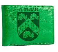 The O'Regan Irish Family Crest Coat of Arms Green Pu Leather Wallet Personalised Laser Engraved Bifold