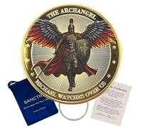 The Original Archangel Michael Watches Over Us Challenge Coin, Handmade and Blessed in The Holy Land, Psalm 91:10-11, Religious Collectible with Protective Case, Gift Pouch and Certificate