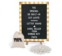 The Original Black Felt Letter Board with Stand, Built-in LED Lights 12" x 16" - Menu Board + Wooden Frame, 690 Letters, Emojis + Cursive Words - Personalised Message