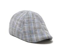 The Original Boston Scally Cap - Blue Plaid Newsboy Flat Cap - 6 Panel Cotton Fitted Hat for Men, Blue, XS