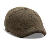 The Original Boston Scally Cap - Insulated Peaky Newsboy Flat Cap - 8 Panel Poly Wool Fitted Hat for Men - Cedar Moss - XS