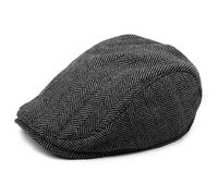 The Original Boston Scally Cap - The Original Newsboy Flat Cap - Single Panel Cotton Fitted Hat for Men - Grey Herringbone, Grey Herringbone, M-L