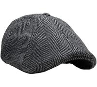 The Original Boston Scally Cap - The Peaky Newsboy Flat Cap - 6 Panel Cotton Fitted Hat for Men - Grey Herringbone, Grey Herringbone, M-L