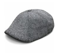 The Original Boston Scally Cap - The Peaky Newsboy Flat Cap - 6 Panel Cotton Fitted Hat for Men - Grey Herringbone, Grey Herringbone, M-L