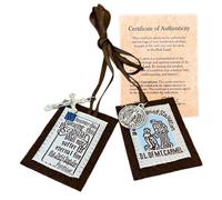 The Original Brown Scapular of Our Lady of Mount Carmel, Handmade and Blessed in the Holy Land (Haifa), Sign of Salvation Catholic Necklace with Certificate of Authenticity, 20.4", Fabric, No Gemstone
