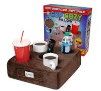 The Original Cup Cozy Pillow Gray-As Seen on TV-The World's Best Couch/Bed/Car Cup Holder for Drinks/Snacks/Remotes! (Brown, 5 Hole)