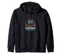 THE ORIGINAL EXPLORER JOURNEY Viking Ship Vintage Zip Hoodie