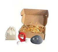 The Original Forever Pet Rock Companion - Adorable Low-Effort Desk Buddy with Custom Accessories (Scarf, Eyes, Raffia) & Travel Bag - Perfect White Elephant & Birthday Present