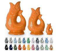 The Original Gluggle Jug by Wade Ceramics - Extra Large Orange - Glug Fish Shaped Decorative Glugging Cocktail, Water, Wine & Gin Pitcher, Decanter or Vase Hand Made in Britain (G31155/OR/W)