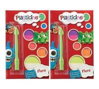 The Original Plasticine, Fluro Twin Pack - 2 Brightly Coloured Non-Drying Modelling Clay Packs - Soft, Reusable & Mess-Free - Ideal for Kids, Adults, Animators & Creative Play - for Ages 3+