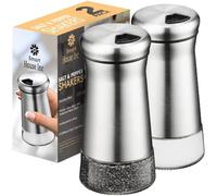 The Original Salt and Pepper Shakers set - Silver- Spice Dispenser with Adjustable Pour Holes - Stainless Steel & Glass Set of 2 Bottles