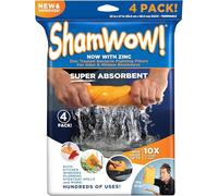 The Original Shamwow - Super Absorbent Multi-Purpose Cleaning Shammy Chamois Towel Cloth - Holds 10X its Weight in Liquid - Machine Washable - Will Not Scratch (4 Pack, Large Orange)