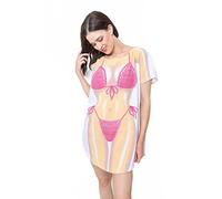 The Original Women's Bikini Shirt - Funny Bikini Print Bathing Suit Cover-up Beach Tshirt Dress for Women Men, Fuchsia Macrame, One Size Plus