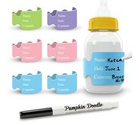 The Original Write and Reuse Baby Bottle Labels for Daycare - Includes 4 Labels and 1 Dry Erase Marker