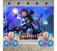 The Owl House Birthday Party Decoration,Owl House Cartoon Party Photo Background 5 x 3 FT and 18 Pcs Balloon,Owl Merch Party Backdrop Supplies