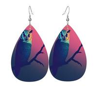 The owl on the branch Women's Teardrop Leather Earrings - Lightweight PVC Dangle Earrings, 925 Silver Hooks, Double-Sided Prints | Hypoallergenic Gift