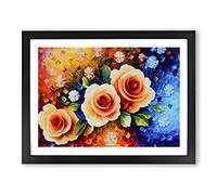 The Painted Roses Abstract Framed Wall Art Print A2 Black