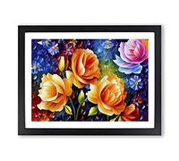 The Painted Roses Abstract Framed Wall Art Print A2 Black