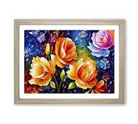 The Painted Roses Abstract Framed Wall Art Print A2 Oak