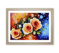 The Painted Roses Abstract Framed Wall Art Print A2 Oak