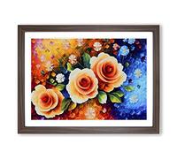 The Painted Roses Abstract Framed Wall Art Print A2 Walnut