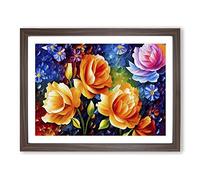 The Painted Roses Abstract Framed Wall Art Print A2 Walnut