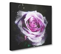 The Pale Purple Rose Paint Splash Modern Canvas Wall Art Print Ready to Hang, Framed Picture for Living Room Bedroom Home Office Décor, 20x20 Inch (50x50 cm)
