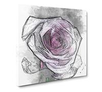 The Pale Purple Rose Sketch Canvas Print | Gallery Wrapped 30mm Frame Wall Art | 14x14 inches | Ready to Hang | Modern Floral Picture | Living Room Bedroom Lounge Office