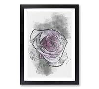 The Pale Purple Rose Sketch Framed Print | A2 Black Framed Wall Art | Ready to Hang | Modern Floral Picture | Living Room Bedroom Lounge Office