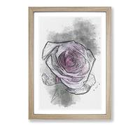 The Pale Purple Rose Sketch Framed Print | A2 Oak Framed Wall Art | Ready to Hang | Modern Floral Picture | Living Room Bedroom Lounge Office