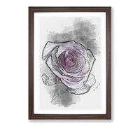 The Pale Purple Rose Sketch Framed Print | A2 Walnut Framed Wall Art | Ready to Hang | Modern Floral Picture | Living Room Bedroom Lounge Office