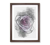 The Pale Purple Rose Sketch Modern Framed Wall Art Print, Ready to Hang Picture for Living Room Bedroom Home Office Décor, Walnut A3 (34 x 46 cm)